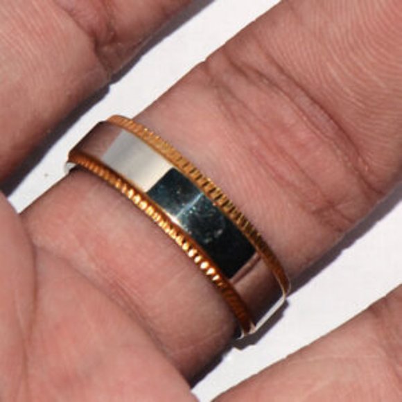 NEW! Unisex Sterling Silver TWO-TONE Milgrain BAND - SIZE US 9 - Great GIFT! - Picture 3 of 4